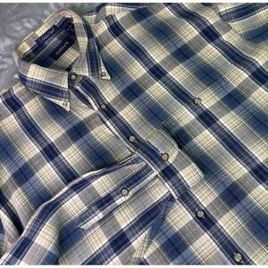 Vintage 90s Gant Blue Plaid Heritage Twill Button Down LS Shirt Men's XL
